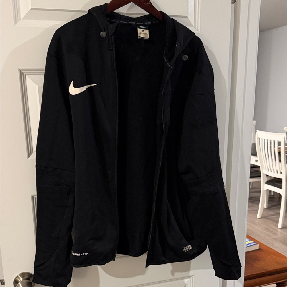 Nike Logo Men's Black Performance Authentic Soccer Full Zip Up Jacket with hood
